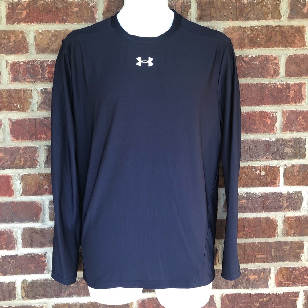 Men’s Navy Blue Under Armour Jersey-Type Long Sleeve Shirt Size XL
